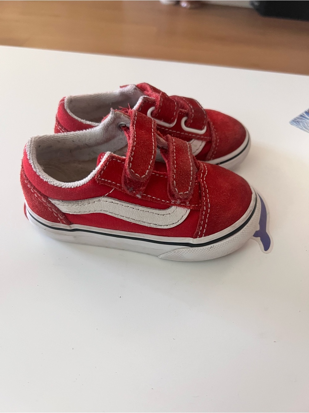 Red Kids Velcro Vans Sneakers